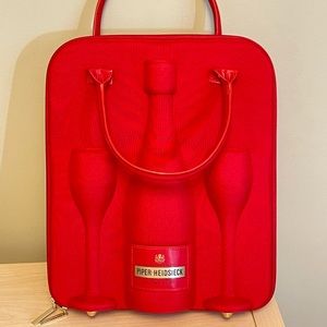 𝅺PIPER-HEIDSIECK Champagne Red Bottle Carry Case Picnic 2 Original Glasses